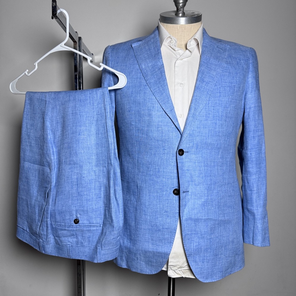 Suitsupply Havana Suit Mens 46R W38 Light Blue Linen Baird McNutt Slim Fit